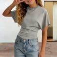 thumbnail image 2 of REDARER Girls Crew Neck Batwing Sleeve T-Shirt Solid Ruched Waist Casual Summer Stretchy Daily Top,13-14 Years, 2 of 9