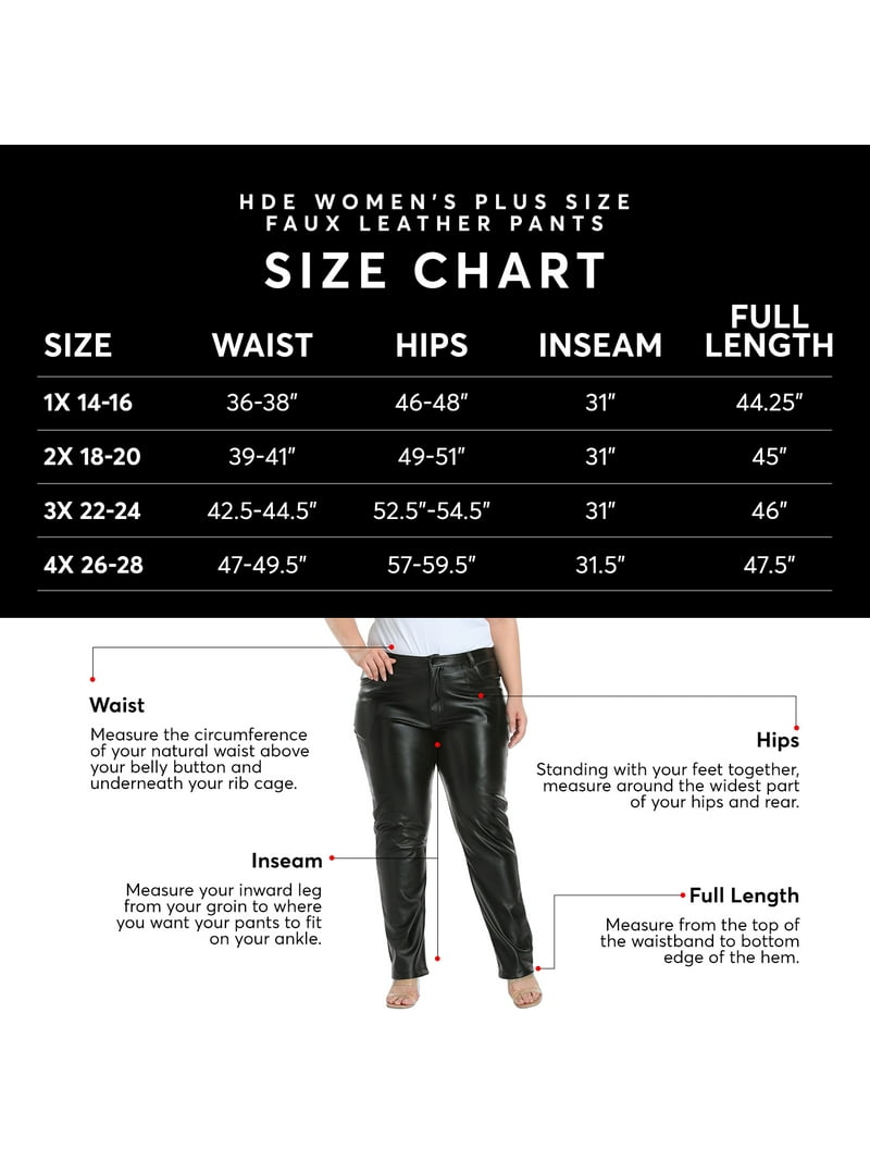 HDE Women's Plus Size High Waisted Faux Leather Pants with