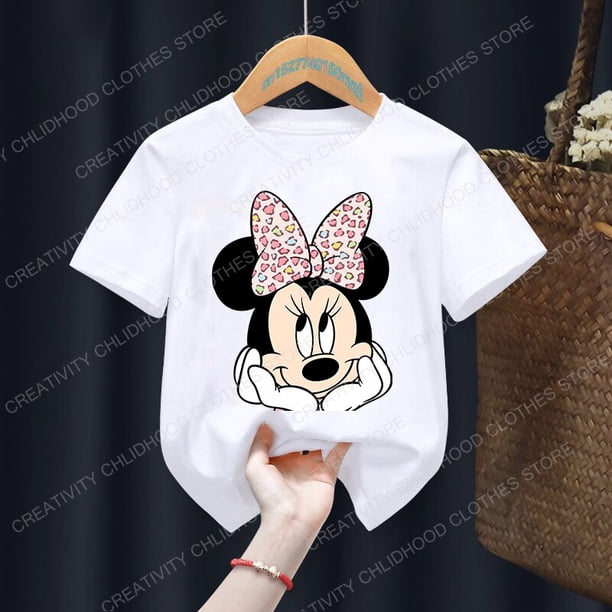 Minnie Children T-shirt Kawaii Disney T Shirt Floral Mickey Mouse Anime Cartoon Casual Clothes Kid Girl Boy Short Sleeve Top Tee12T Gao Jinjia LED