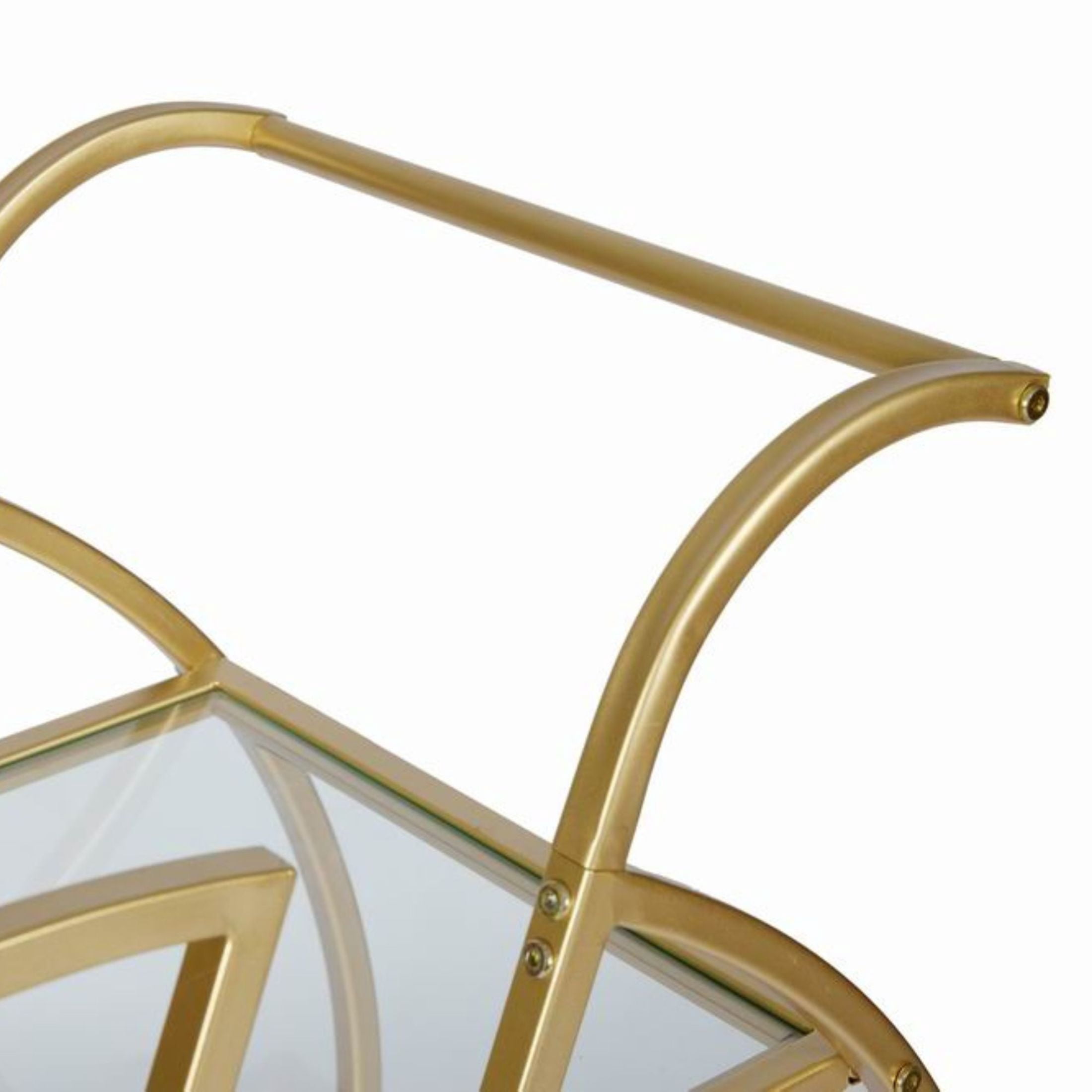 Noble House 2-Tier Bar Cart with Mirrored Glass Shelves, Rolling Serving Cart with Lockable Casters, Gold
