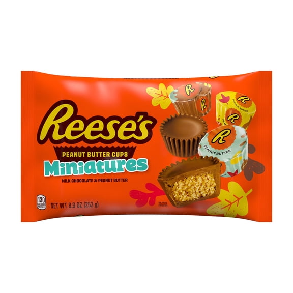 Reese's Miniatures Milk Chocolate Peanut Butter Cups, Fall Candy Bag, 8.9 oz