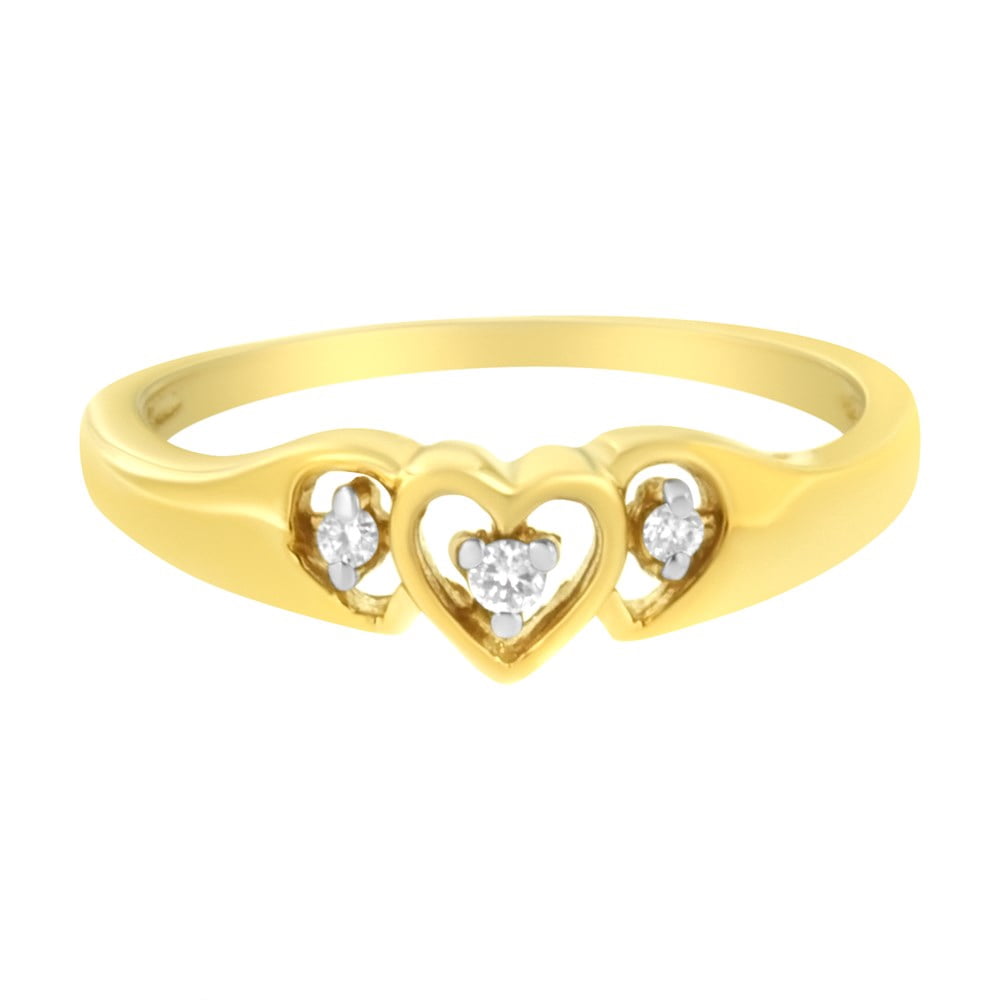 D-GOLD Sterling Silver Triple Heart Ring With (1/10 Cttw) White & Yellow Plated Round Diamonds