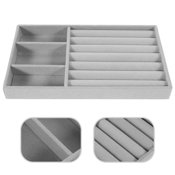 WHAMVOX Jewelry Organizer Tray for Drawers Velvet Lined Wooden Structure 8.3X4.9X0.9In Desktop Storage Solution 1 Set
