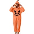 thumbnail image 4 of Inleife Women's Halloween Pumpkin Face Print Hooded Plush Fleece Onesie, Full Zip Jumpsuit with Side Pockets for Cosplay Holiday Party Wear, 4 of 6