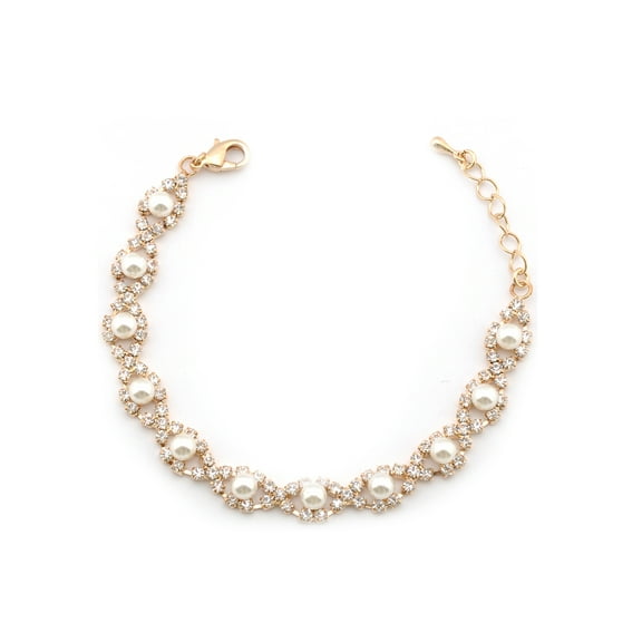 Wedding Bracelet Gold Plating Faux Pearl Link Bracelet