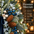 thumbnail image 3 of 24 Inch Artificial Christmas Wreath with Blue Berries, Frosted Greenery, Pinecones and Navy Bow, Outdoor Holiday Wreath with Hanging Hook for Front Door, Wall or Mantel, 3 of 10