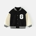 thumbnail image 2 of Gvdentm Kids Baseball Jacket 3M-5T Varsity Letterman Coat Fall Winter Fleece Bomber Vintage Outerwear Black,4-5 Years, 2 of 4