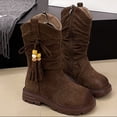 thumbnail image 7 of Babcutegg Girls Tassel Velvet Lined Mid Calf Boots Chunky Heel Side Zipper Retro Style Kids Casual Fashion Boots Brown Size 3Y Big Kid, 7 of 7