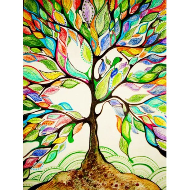 Taladro de diamante colorido árbol 5D DIY pintura Kits completo redondo pared decoración arte artesanía FLhrweasw Nuevo
