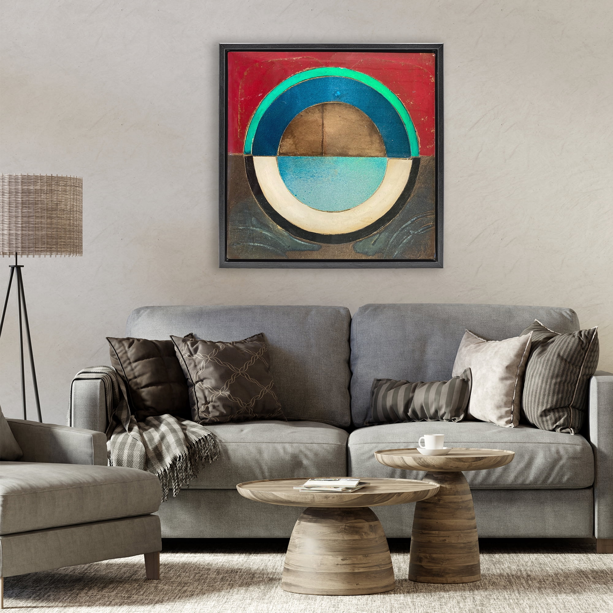Stupell Industries Round Distressed Circle Black Framed Floater Canvas Wall Art, design by Matthew Finger