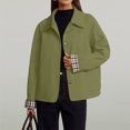 thumbnail image 3 of Dweltoz Womens Lightweight Cropped Trench Jacket Lapel Collar Button Down Barn Coat Plaid Lining Casual Short Outerwear Spring Fall Work Travel Windbreaker Coat,Army Green XL, 3 of 4