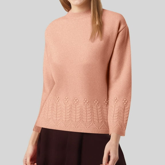 FAIWAD Womens Knit Sweater Mock Neck Long Sleeve Embroidered Pullover Tops Fall Winter Texture Casual Comfy Jumpers Tops