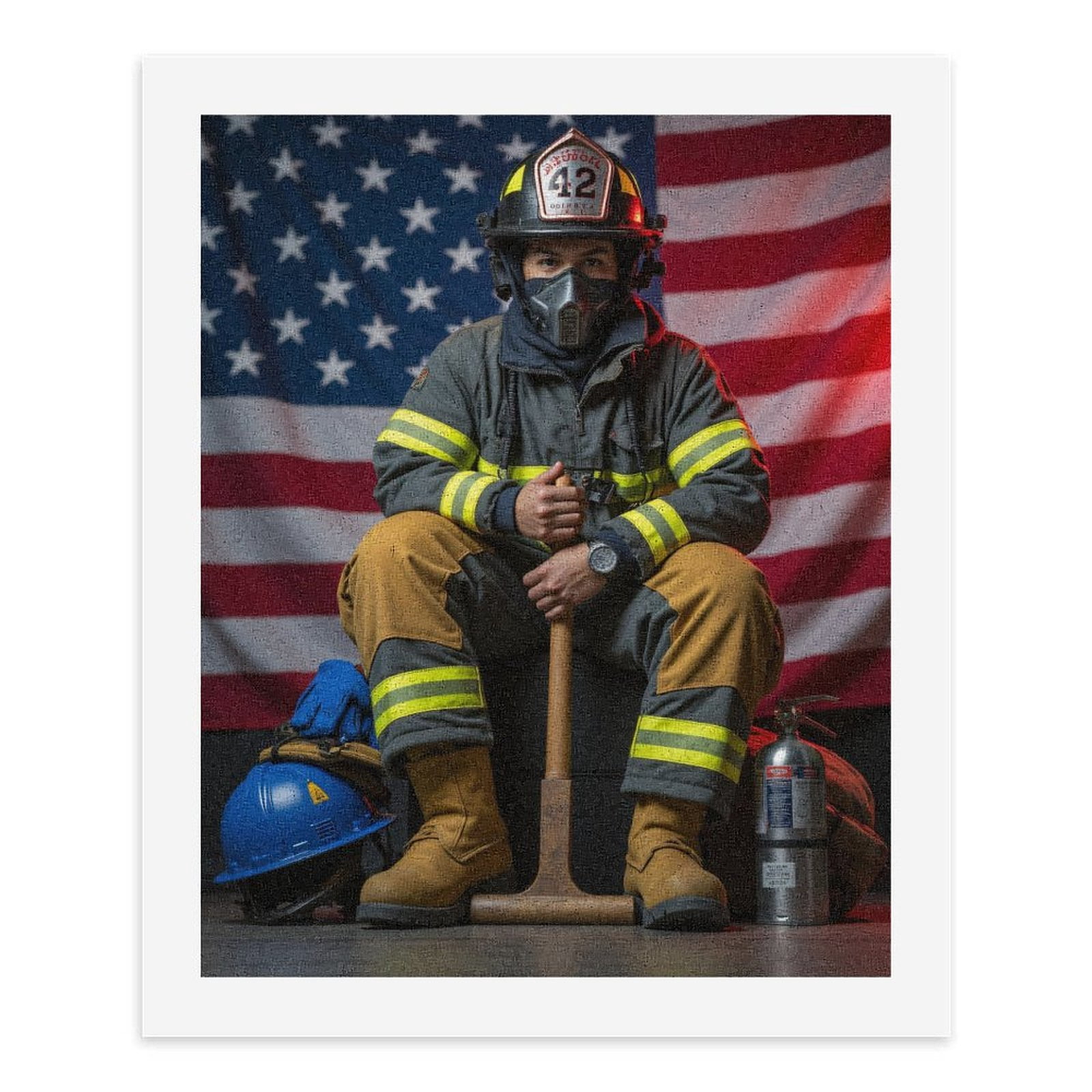 Paint by Numbers Kit for Adults, Firefighter Hero Pose Flag Background Paint by Numbers, Easy Paint by Numbers Kit for Adults Beginner, DIY Adult Paint by Number Kits on Canvas, 12x16in Home Decor