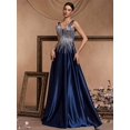 thumbnail image 5 of Lucyinlove elegante vestido de noche de satén con cuello en V para mujer, vestido de cóctel de corte en A con flecos y lentejuelas de lujo con espalda en V para fiesta de graduación y boda, 5 of 5