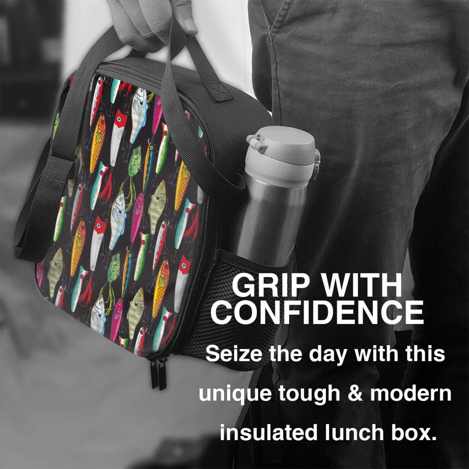 Ratiio Colorful Fishing Lures Print Lunch Box - Reusable Lunch Bag Men Adult Women- Insulated LunchBox