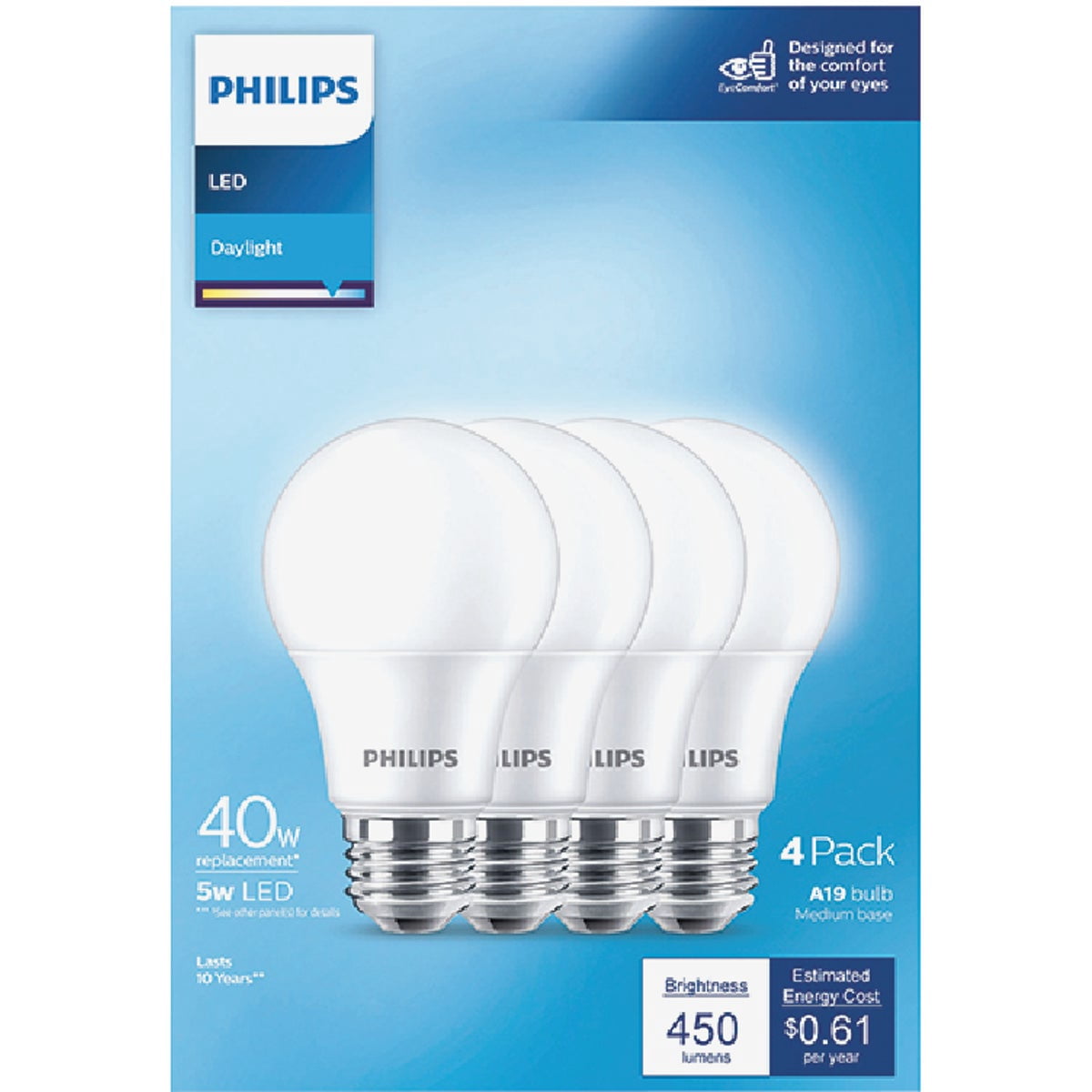 Philips LED 5 W (40 W Equivalent) frosted General Purpose Light Bulbs, A19 Bulb Shape, E26, Base (4 Pack)