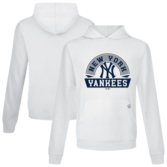 Men's Levelwear White New York Yankees Relay Banner Arch Pullover Hoodie
