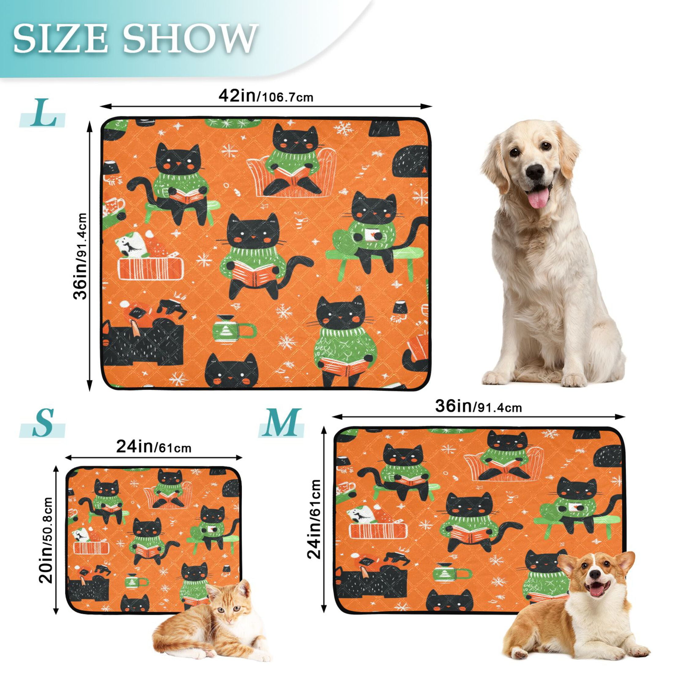 Washable Pet Pee Pads with Super Absorbent Reusable Training Pads for Dogs & Cats Cartoon Black Cats Pattern