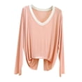 thumbnail image 3 of Liweisiy Women's V Neck Pajama Shirts Long Sleeve Relaxed Fit Cooling Lightweight Tops Summer Casual Bassic Sleepwear Pink L, 3 of 6