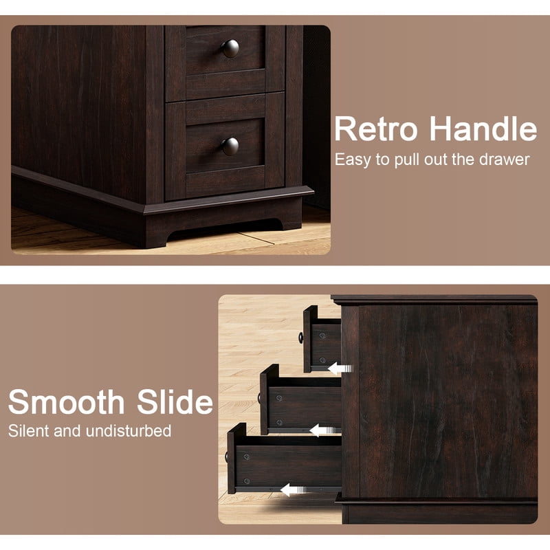 PLAMLE End Table with 3 Drawers for Living Room,Nightstand Sofa Side Table with Charging Station,End Table.