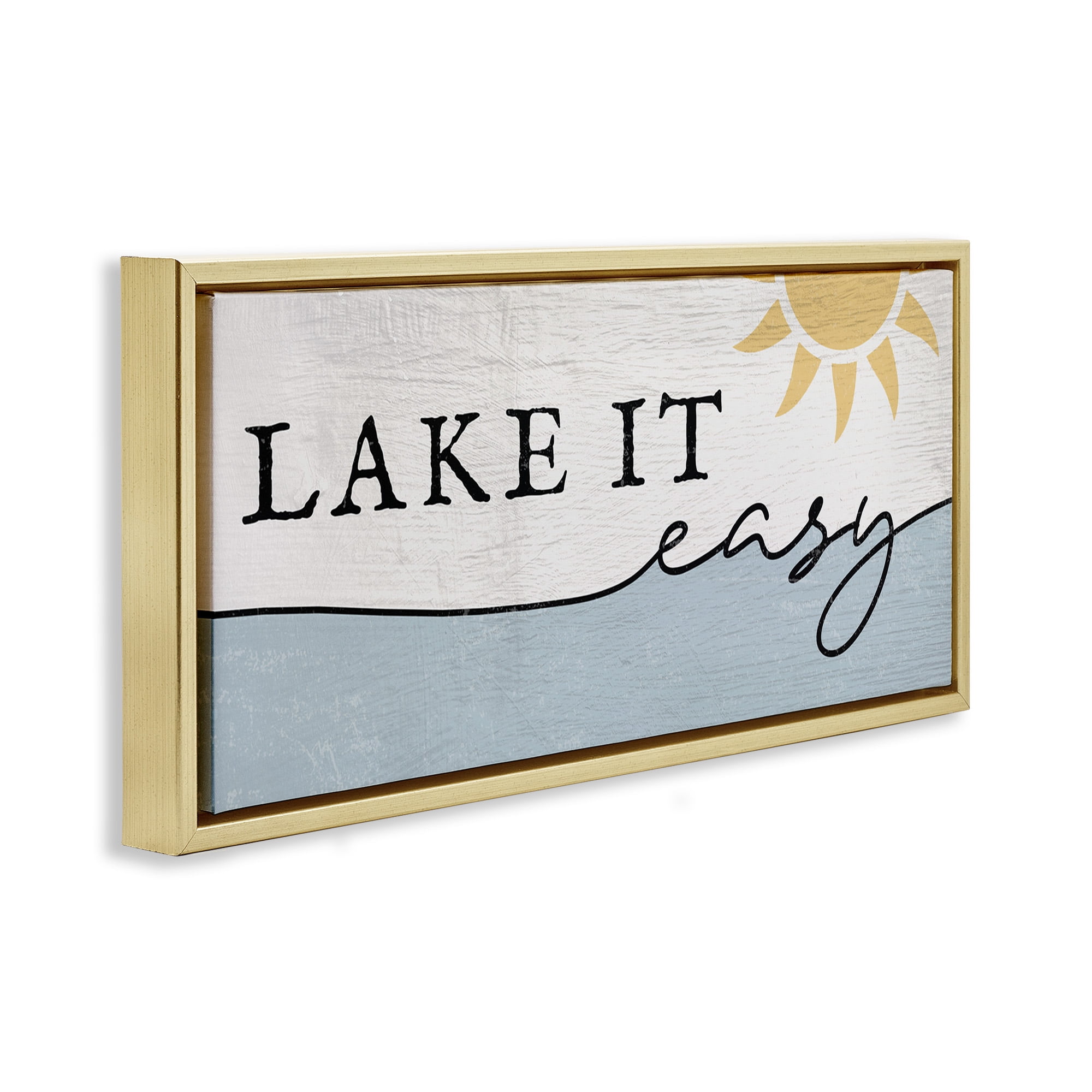 Stupell Industries Nautical Pun Lake It Easy Nature Painting Gold Floater Framed Canvas Art Print Wall Art, 25 x 11