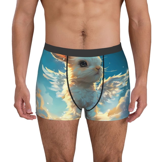 Fotbe Cute Angel Winged Rabbit Calzoncillos Tipo Boxer con Bolsa de Soporte Total para Hombre, X-Temp Fresco, Transpirable y de Secado Rápido-XX-Large