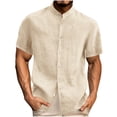 thumbnail image 2 of Neewe Men's Hawaiian Short Sleeve Linen Button Up Shirt Turndown Collar Beach Basic Solid Shirt-Beige S, 2 of 7
