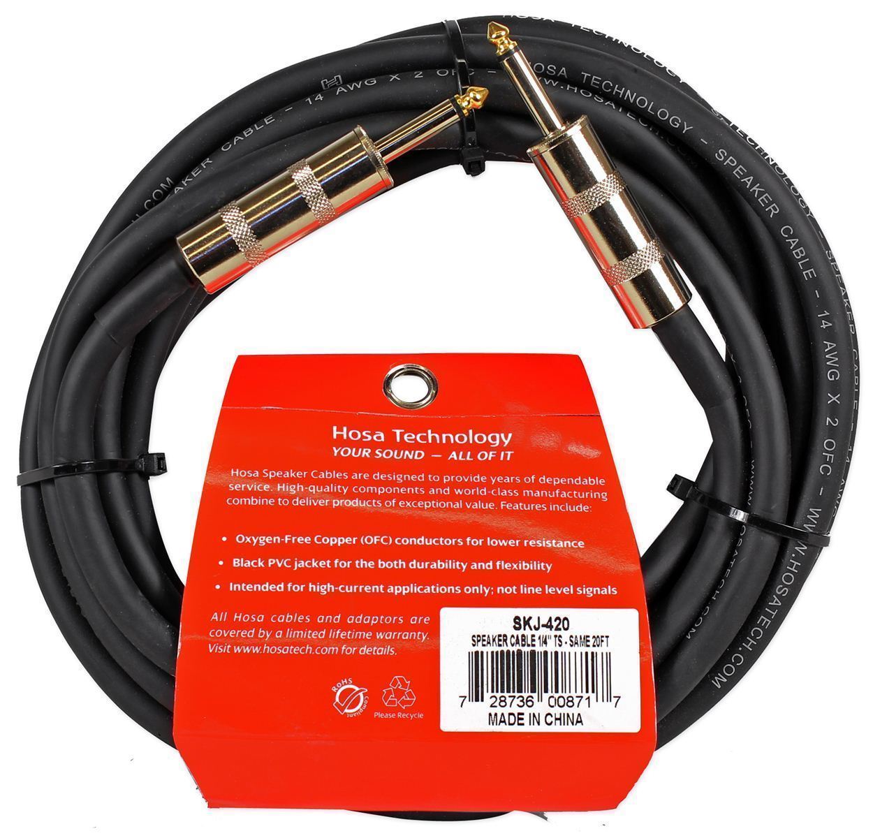Hosa SKJ-420 20' Foot 14 AWG 1/4" TS to 1/4" TS Speaker Cable - image 2 of 3