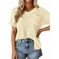 thumbnail image 4 of PRETTYGARDEN Women's Spring Short Sleeve Sweaters Lightweight V Neck Casual Going Out Summer Tops Beach Vacation Clothes, 4 of 9