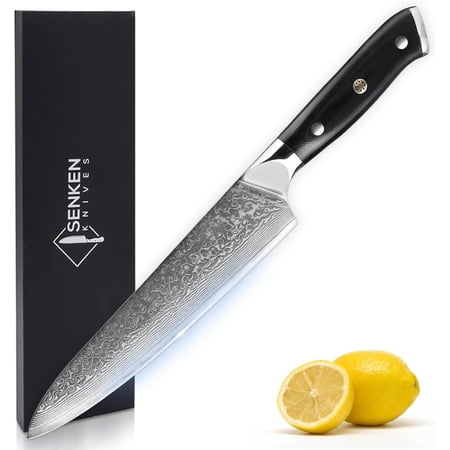 SENKEN 8" Damascus Steel Chef's Knife - Shogun Collection - 67-Layer Japanese VG10 Steel Core with G10 Full Body Handle, Full-Tang Blade, 15° Edge for Ultra Fast and Razor Sharp Cutting