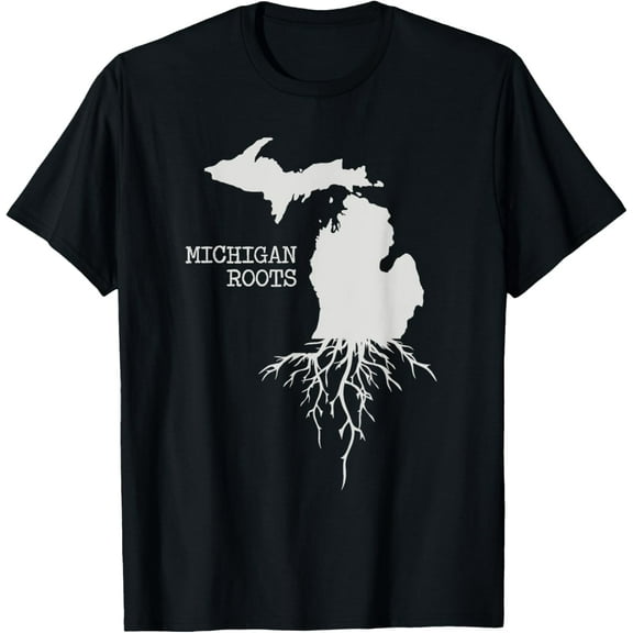 Michigan Roots State Map T-ShirtMen's and women's gift, black and white T-shirt, size: Extra large S-4XL