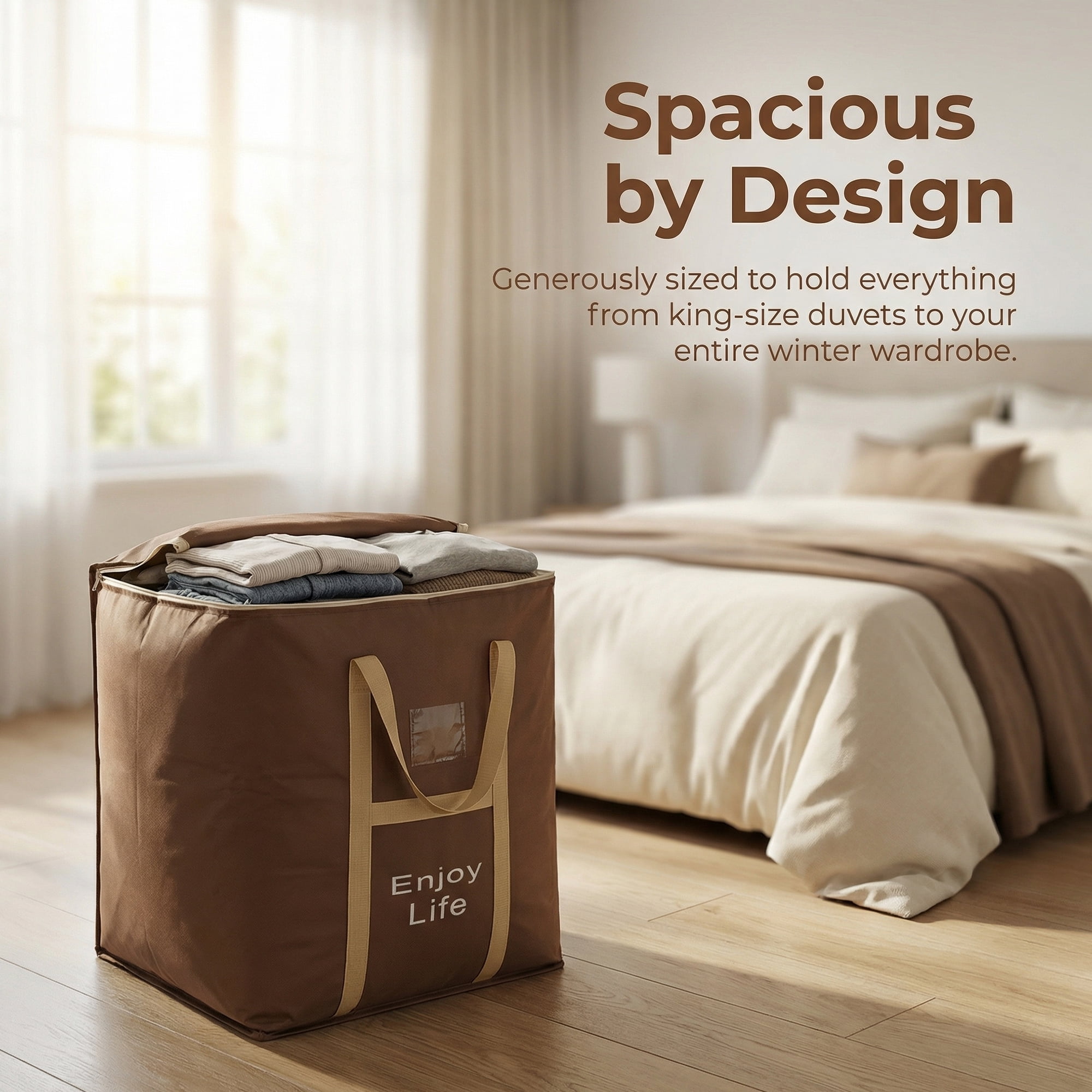 Unique Bargains Foldable Storage Bags for Storing Clothing Brown 19.7"x19.7"x23.6"