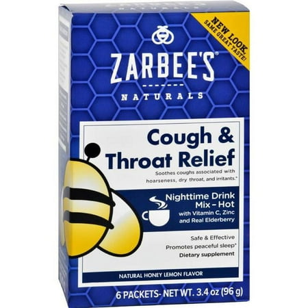 Zarbees HG1689850 Cough & Throat Relief Drink Mix - Nighttime Supplement - 6 Packets