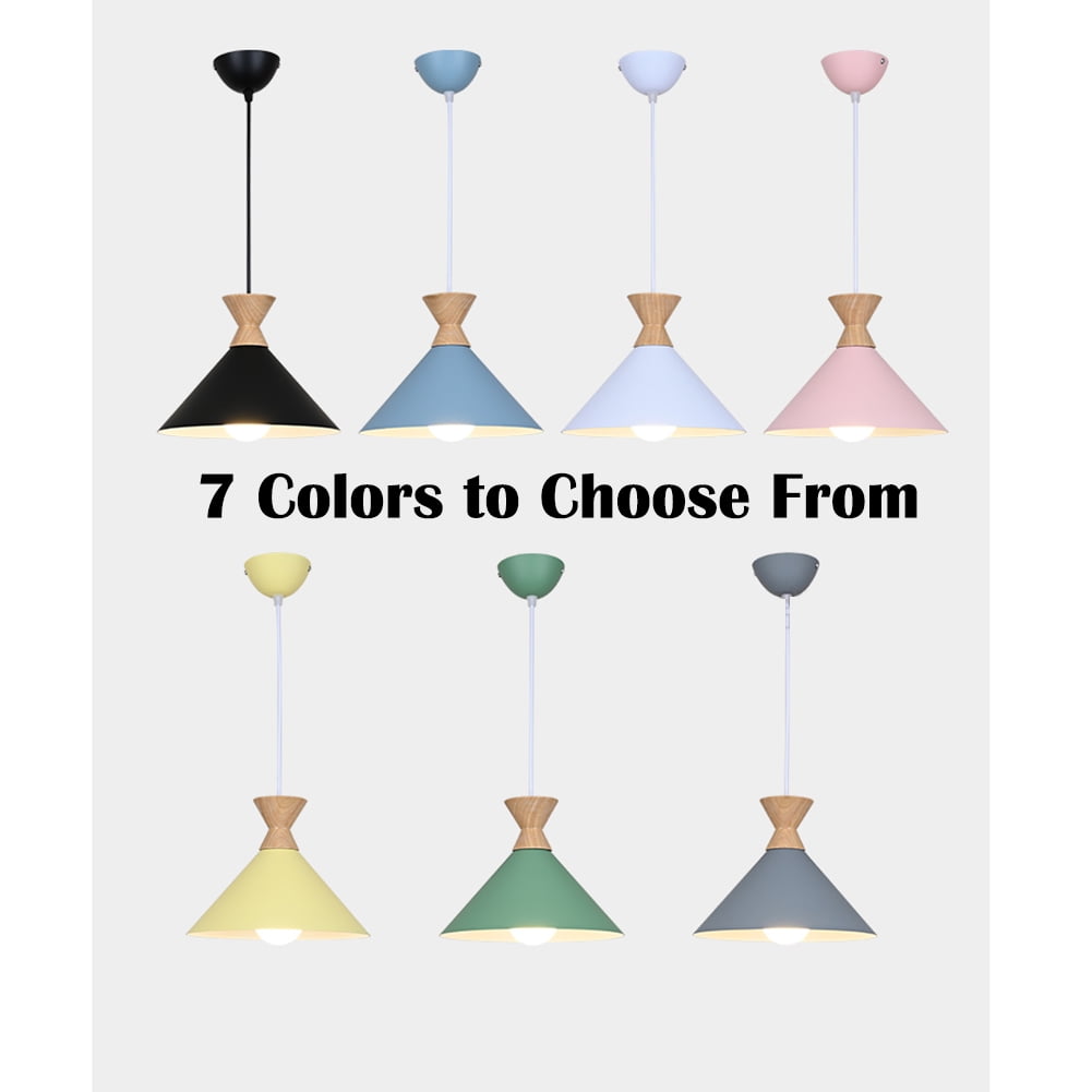 Small Colorful Wood Metal Pendant Light Fixture for Over Kitchen Sink, Single Creative Simple Pendant Lighting, Nordic Retro Hanging Lamp, Modern Farmhouse Ceiling Chandelier for Dining Table