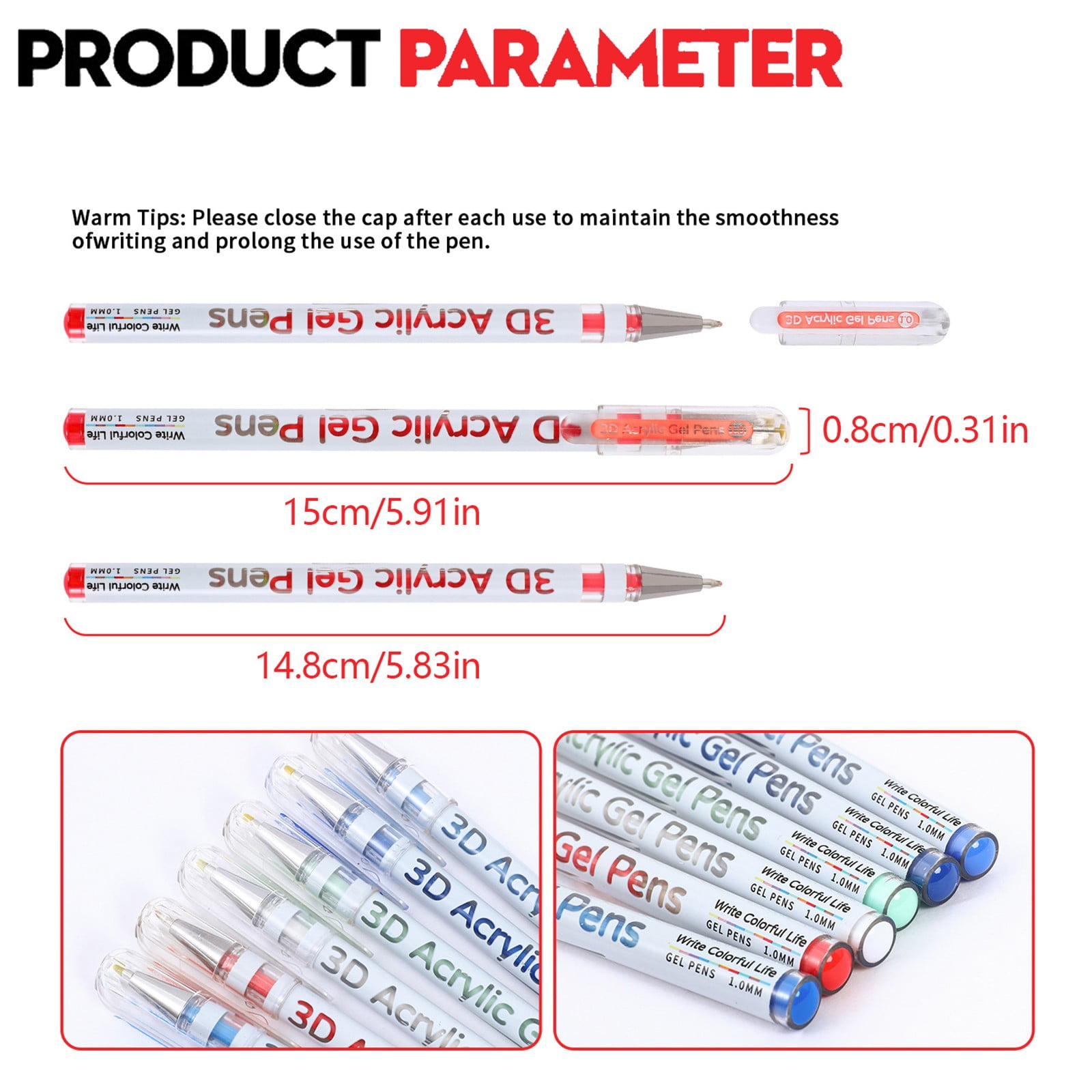 Made of Plastic, Pen Acrylic Gel Pens with High Aesthetic Appeal in Trendy Style Fast Drying 1Mm for Smooth Writing and Color Layering Great for Students Handwriting and Marking Needs（1Ml）