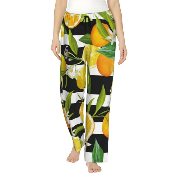 Balery Orange and Lemon Pantalones de pijama para mujer, pijamas ultraligeros, pantalones de estar por casa-Small