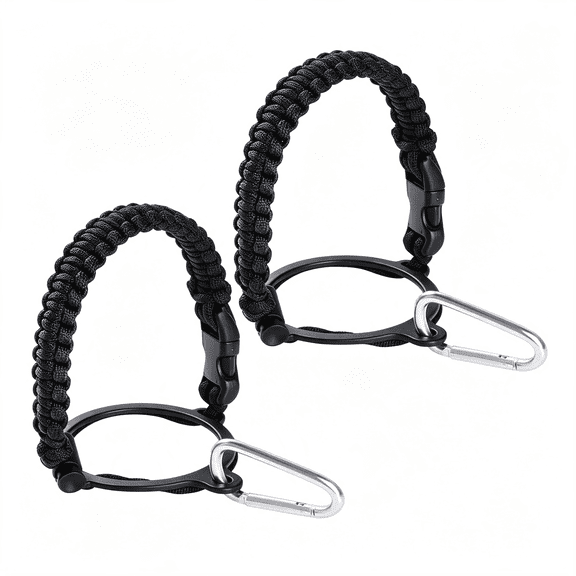 GASTROPOD 2Pcs Paracord Handle Fits Wide Mouth Bottles 12Oz to 64Oz - Water Bottle Paracord Handle Strap with Carrier Strap Cord, Safety Ring and Carabiner, Black