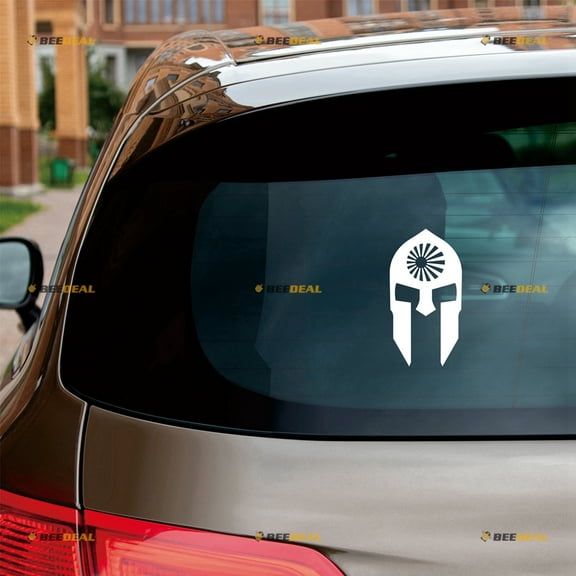 Spartan Mask Sparta Japanese Rising Sun Sticker Decal Vinyl - 2 Pack White 4" - For Car Boat Laptop Cup No Background Die-cut