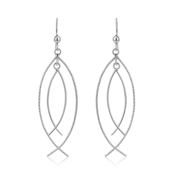 Vanbelle Sterling Silver Jewelry Double Ichthys Fish Earring with Rhodium Plating for Women