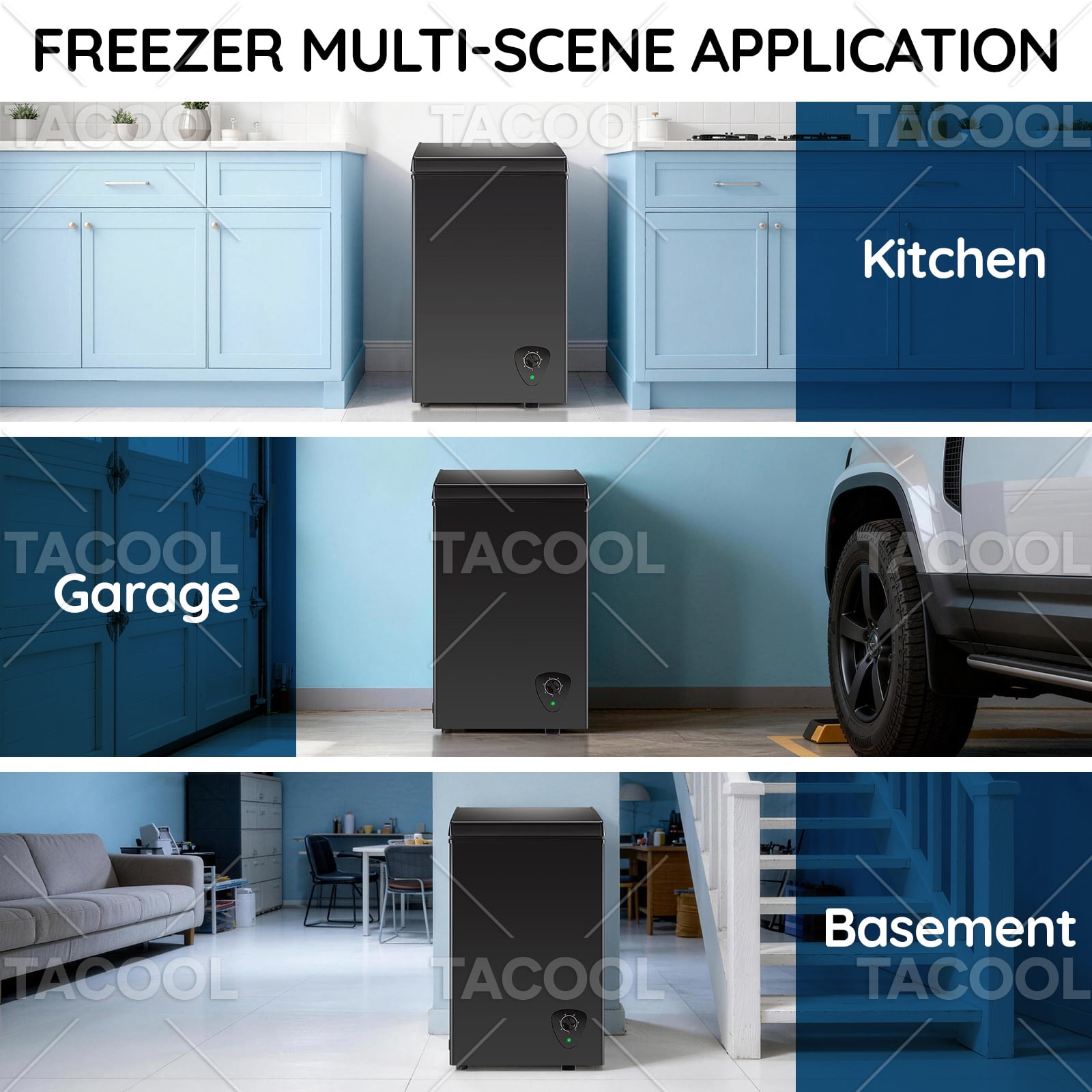 2.44 CU FT Mini Chest Freezer with 2 Removable Baskets Small Deep Freezer with 7 Adjustable Temperature For Office, Black