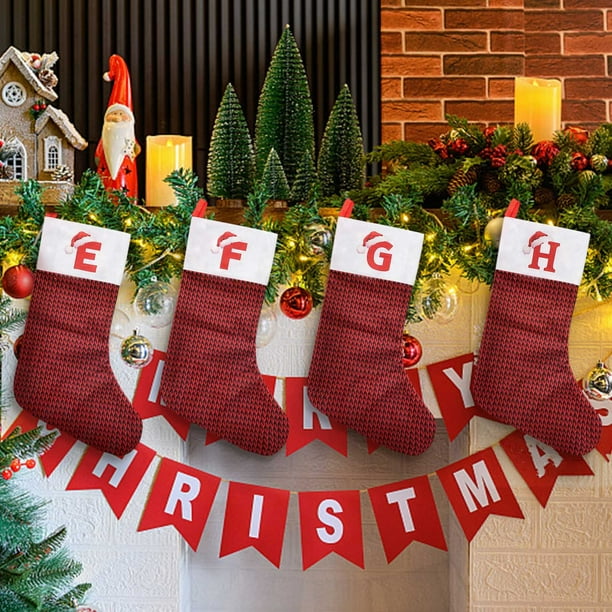 Medias navideñas con colgantes de letras - 26 letras del alfabeto - calcetines grandes festivos para decoraciones de chimenea y regalos