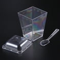 landege 25 Sets 150ML Square Jelly Cup Lid Spoon Sets Mini Dessert Cups Mousse Cups Set for Cake