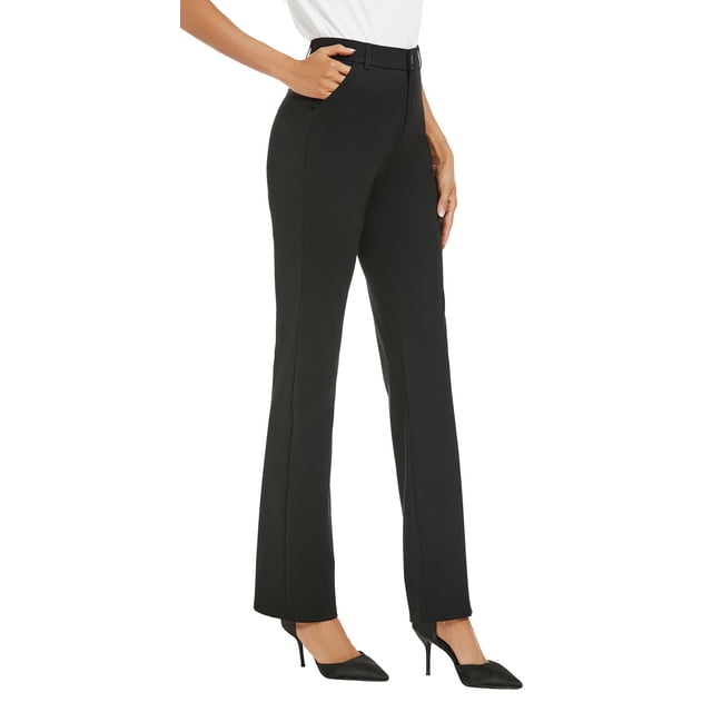 Pantalón recto elástico para mujer iChosy con bolsillos, negro