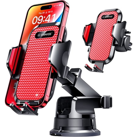 [Pro Version] Universal Car Phone Mount [Super Suction Cup] Dashboard Phone Holder, Handsfree Windshield Dash Vent Phone Holder Car, Compatible for iPhone 17 16 15 14 Samsung LG & Truck,Red