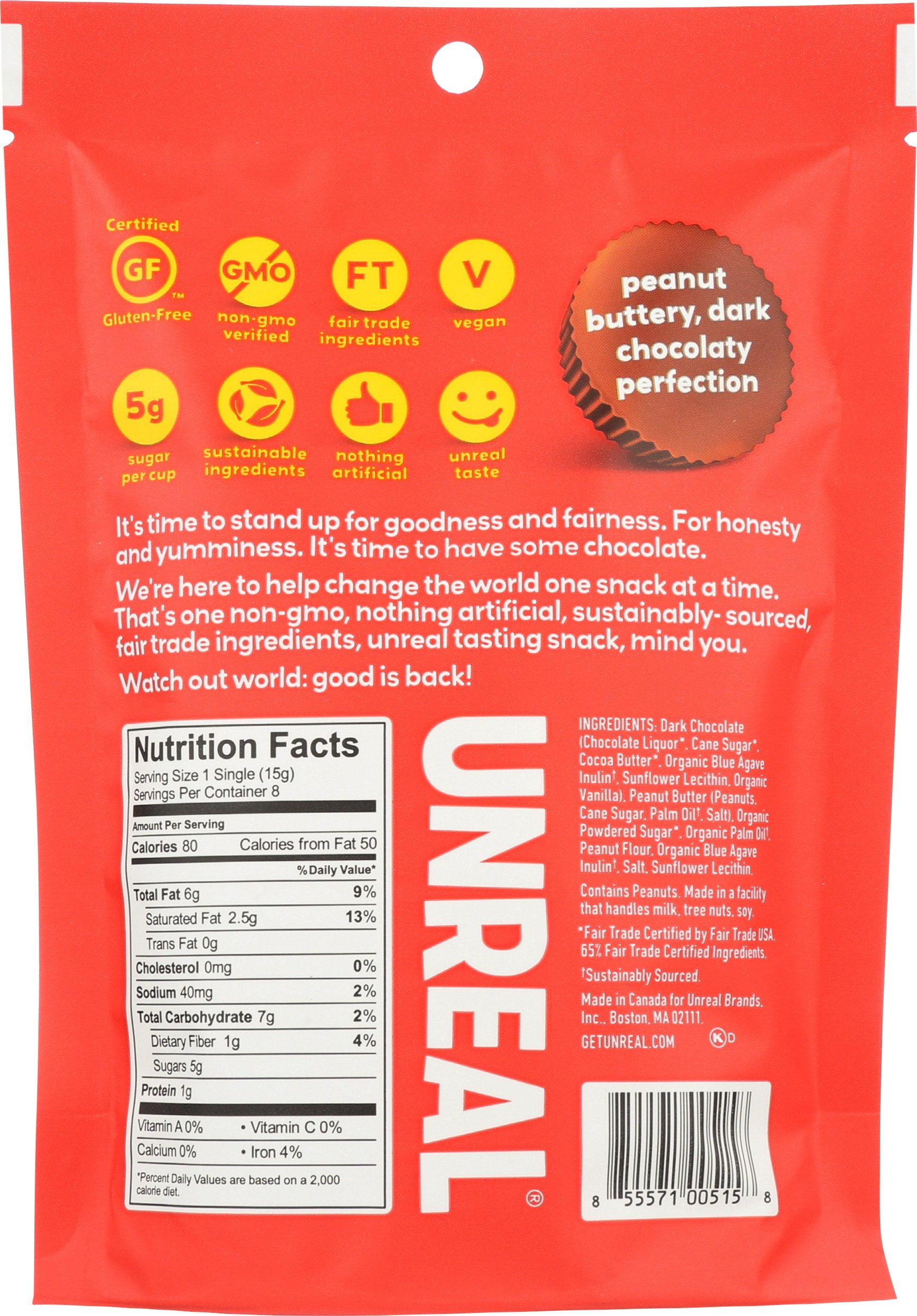 UNREAL Dark Chocolate Peanut Butter Cups, 4.2 oz (Pack of 6)