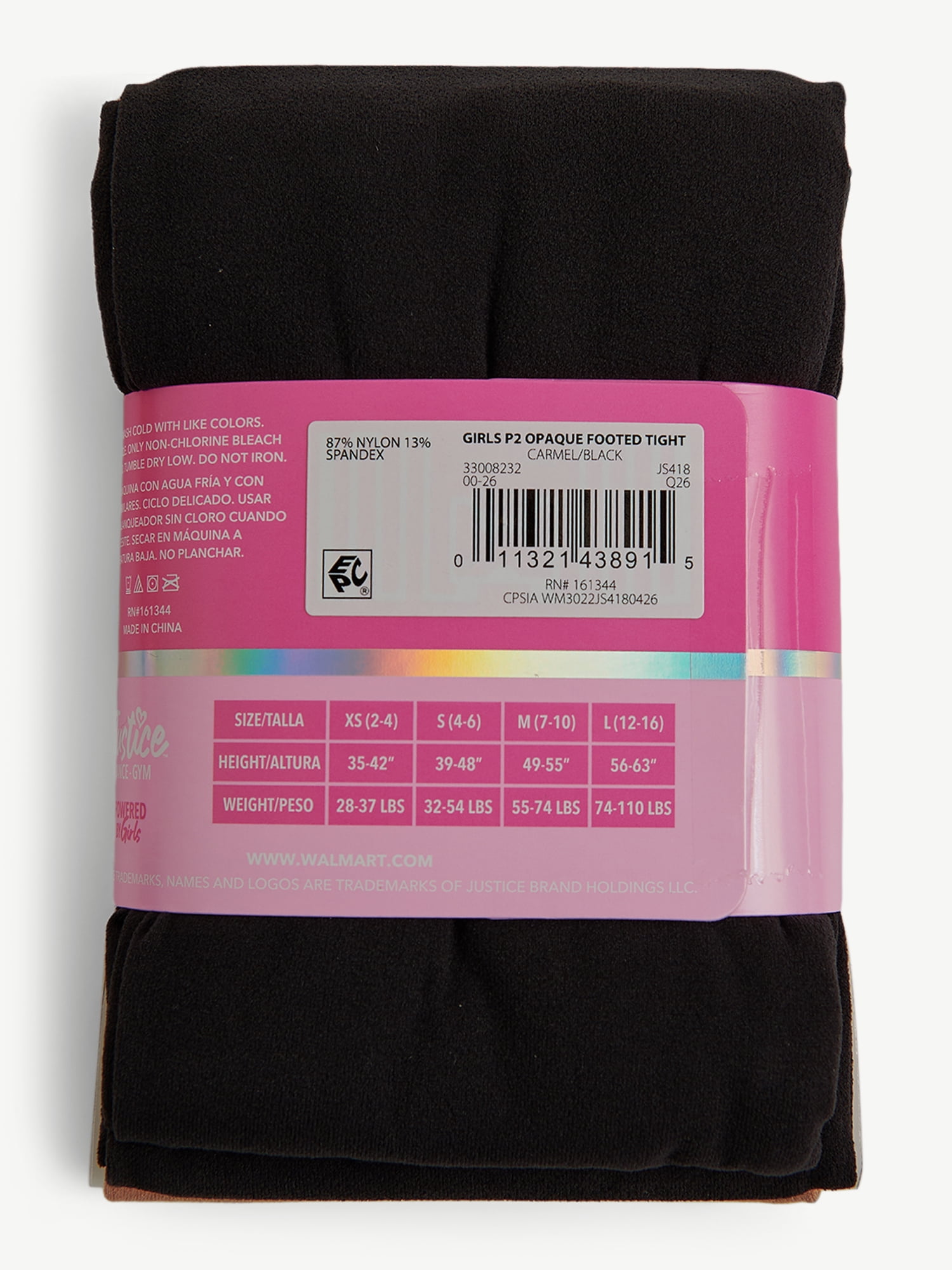 Justice Opaque Footed Ballet Tights for Girls, Sizes 2-16, 2 Pairs