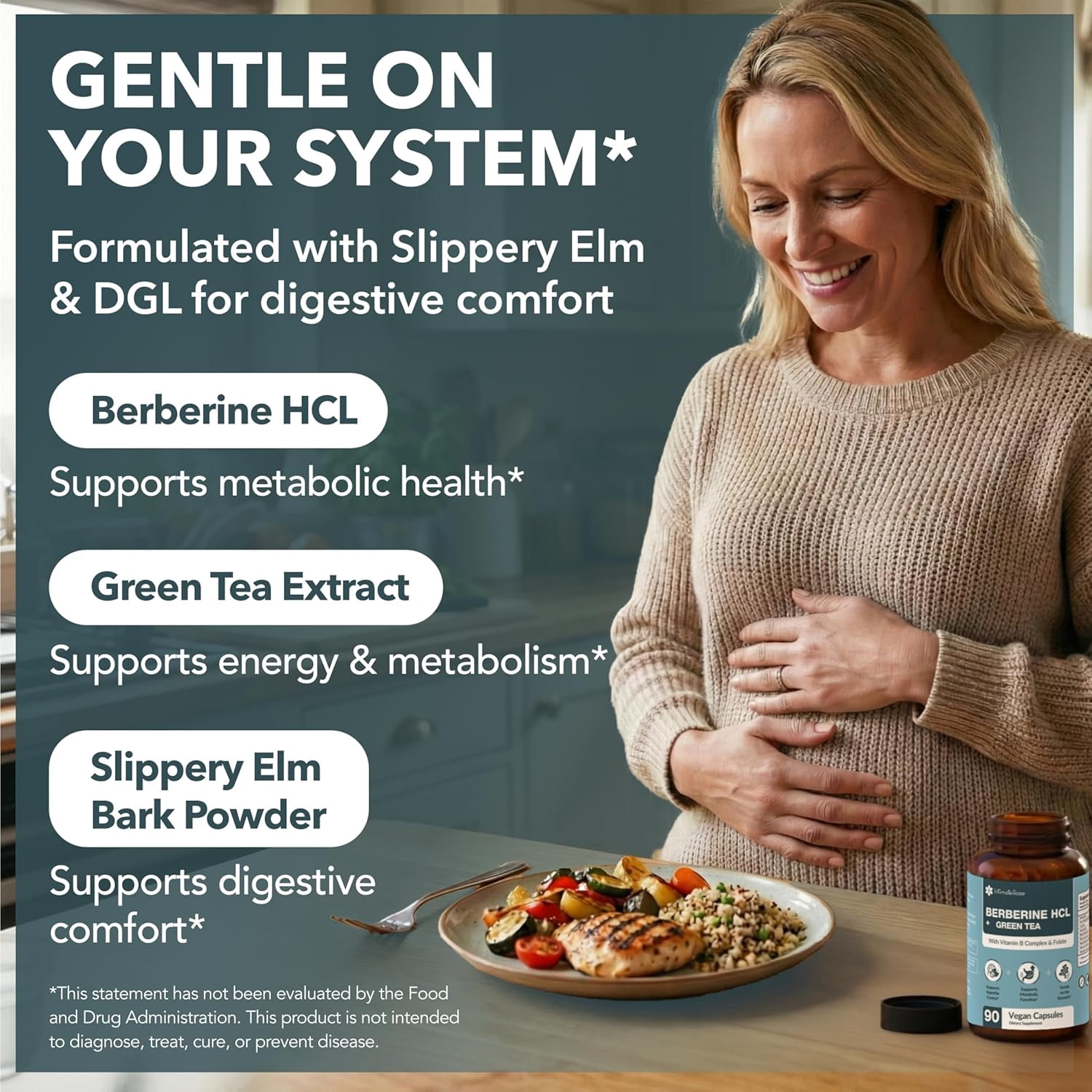 Berberine Supplement with Green Tea Extract - Pure Potency for Metabolic Wellness, Gut Health - Appetite & Craving Control - 90 Capsules
