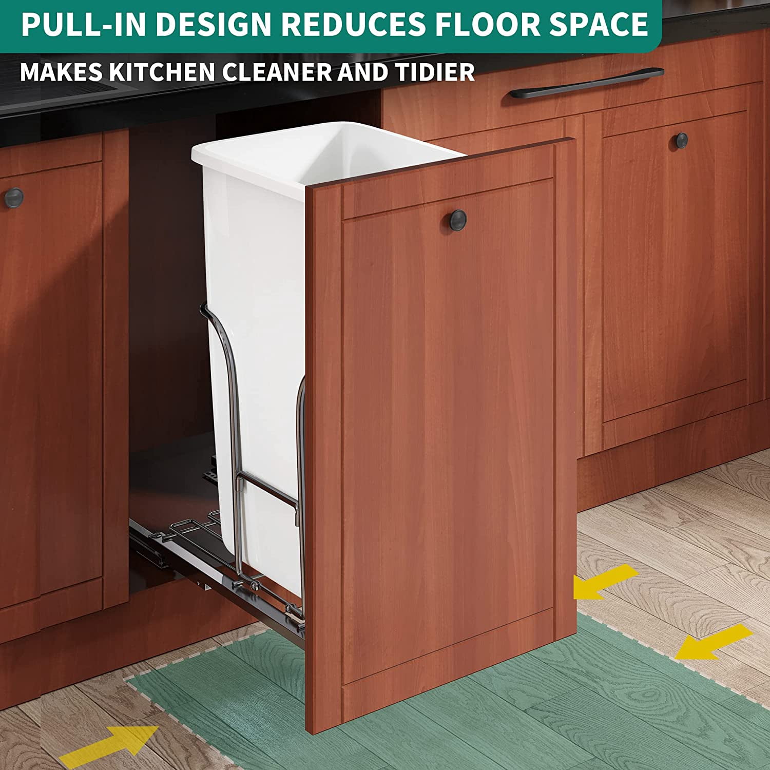 Dextrus 43 Qt/13 Gallon Pull-Out Trash Can Recycling Bin with Lid, Sliding Under Mount Kitchen Waste Garbage Container with Silent Slides, White