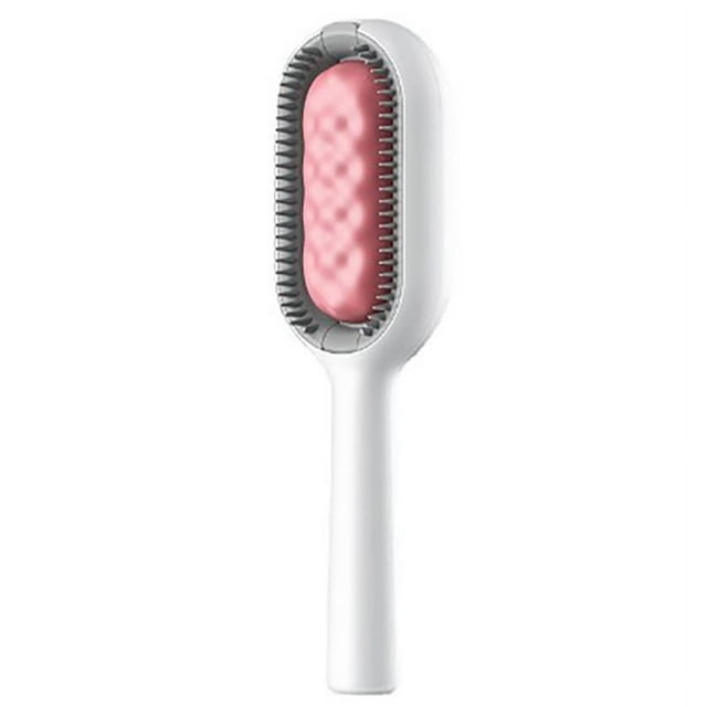 Peine masajeador para quitar nudos de mascotas, dientes redondeados, multifuncional, para el cuidado de gatos, de pelo largo, color rosa (sin toallitas húmedas).