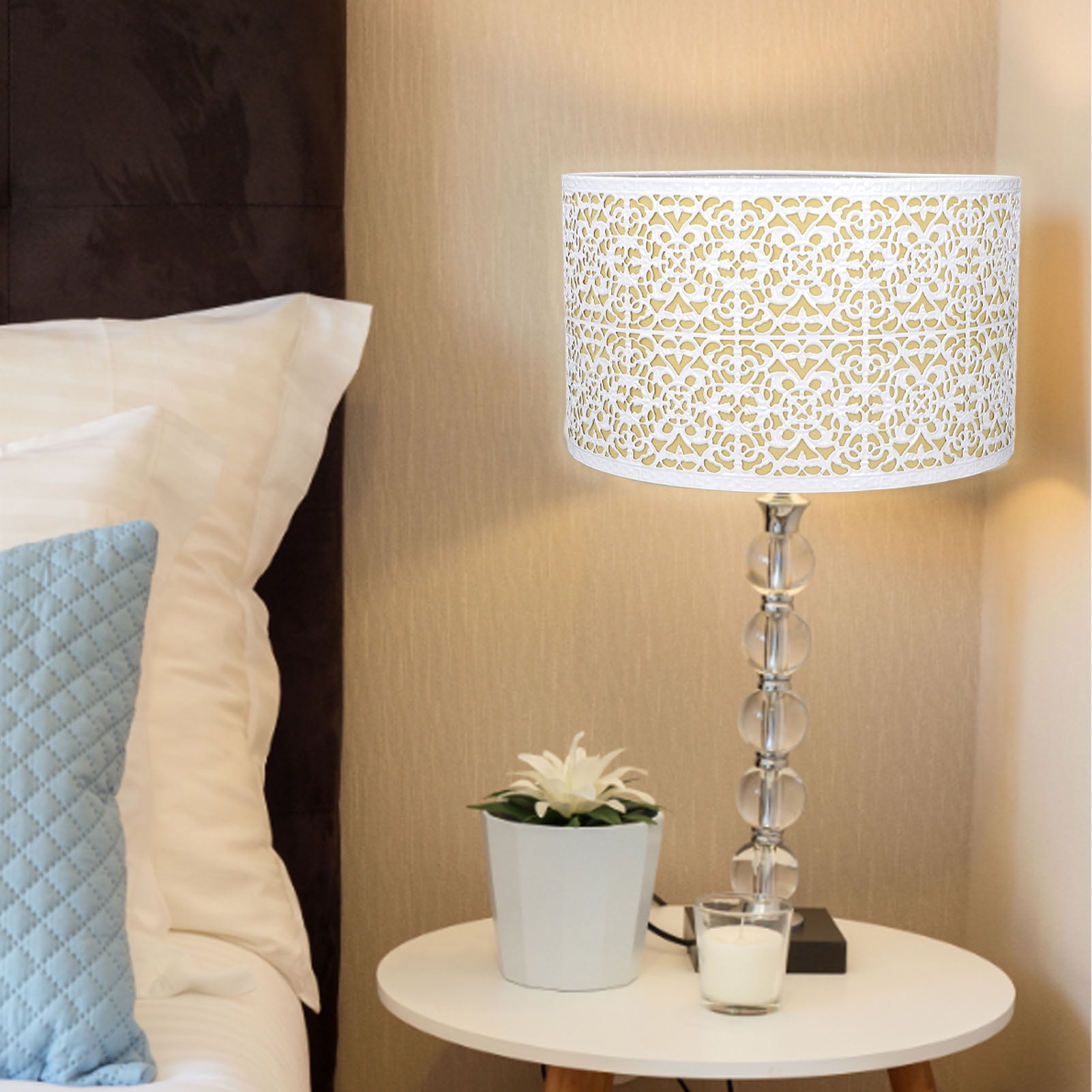 YAHHU Metal Lampshade Hollow Out Table Light Shade for E27 E14 Caliber Lamp Holder Copper Coin Flower Pattern White and Yellow Lining 9.8 inches / 25 cm Diameter 6.3 inches / 16 cm Height